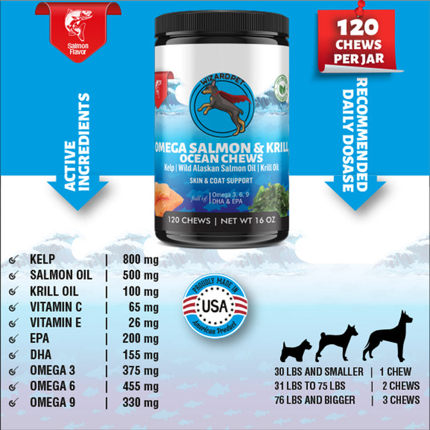 WIZARDPET WILD ALASKAN SALMON & KRILL OIL OMEGA CHEWS